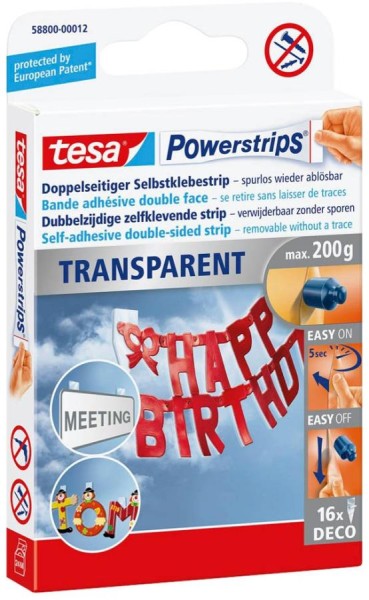 tesa Powerstrips Klebestreifen (1,5 x 4,2 cm) transparent 16 Stück