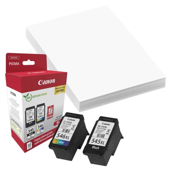 Canon 8286B011 / PG-545 XL + CL-546 XL schwarz, color Druckköpfe + Fotopapier, 2er-Set