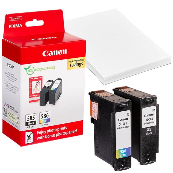 Canon 6205C004 / PG-585 + CL-586 schwarz, color Druckerpatronen + Fotopapier, 2er-Set