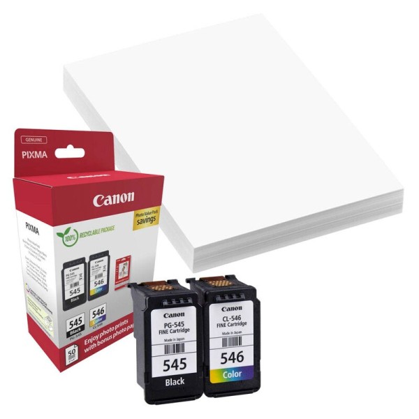Canon 8287B008 / PG-545 + CL-546 schwarz, color Druckköpfe + Fotopapier, 2er-Set