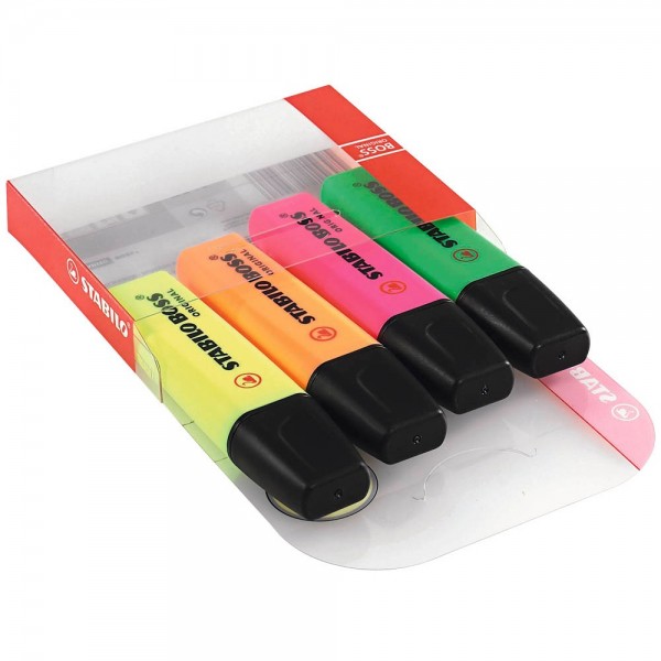 Stabilo Boss Textmarker Gelb, Orange, Grün, Pink (4er Pack)