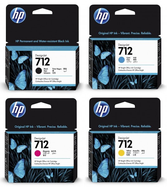 HP 712 / 3ED67A 3ED68A 3ED69A 3ED70A Tinten Multipack CMYK (4er Set)