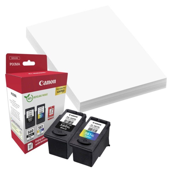 Canon 3712C008 / PG-560XL + CL-561XL schwarz, color Druckköpfe + Fotopapier, 2er-Set