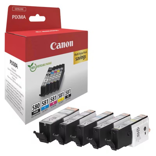 Canon 2078C007 / PGI-580 PGBK + CLI-581 BK/C/M/Y Druckerpatronen schwarz, cyan, magenta, gelb,5er-Set