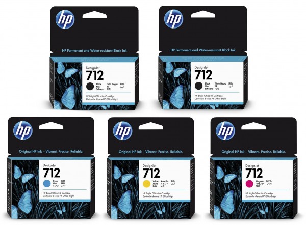 HP 712 / 3ED67A 3ED68A 3ED69A 3ED70A Tinten Multipack CMYK (5er Set)