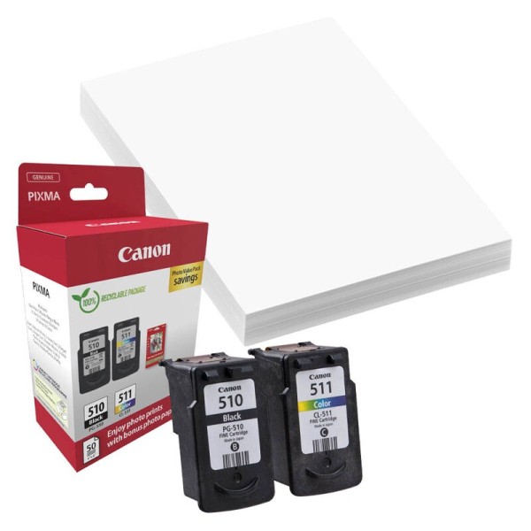 Canon 2970B017 / PG-510 + CL-511 schwarz, color Druckköpfe + Fotopapier, 2er-Set