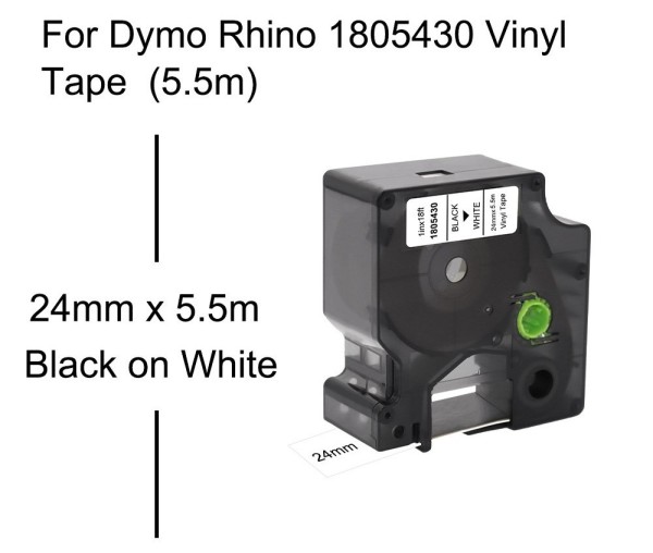 Kompatibel zu Dymo Rhino 1805430 Vinyl-Band (5,5 m) Schwarz auf Weiß 24 mm
