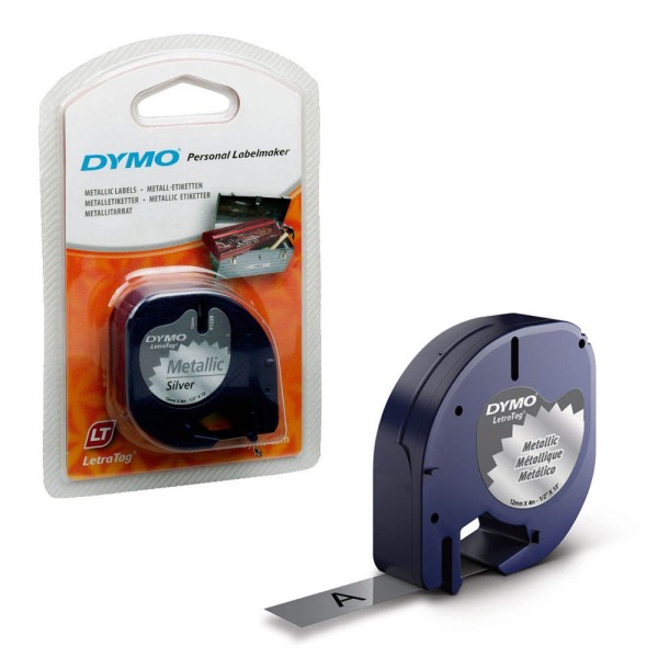 Dymo LetraTag Beschriftungsband 91228 geeignet für LT-100H / LT-100T (schwarz auf silber)